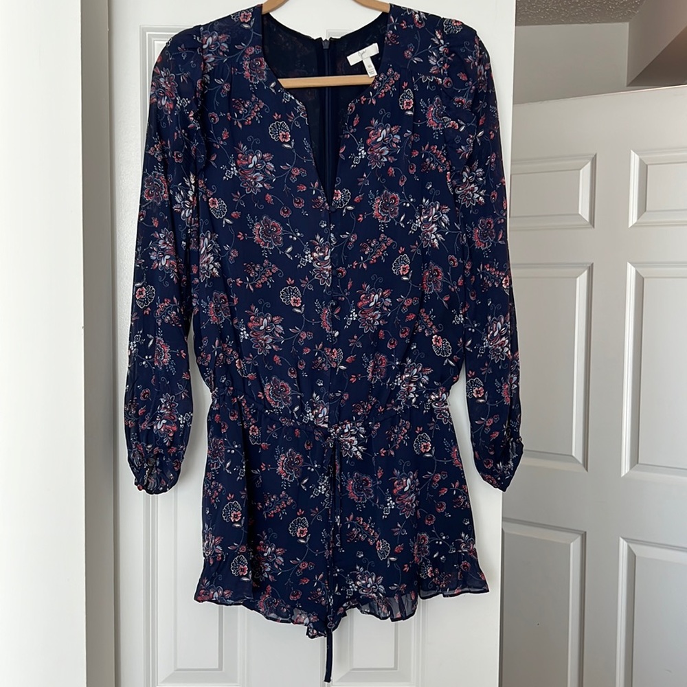 Blue/floral silk romper by Joie, size XS.